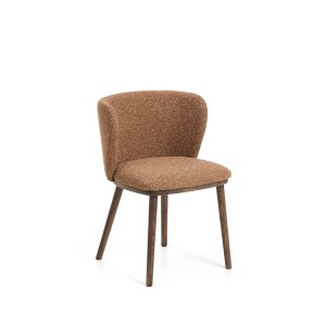 KAVE HOME Ciselia spisebordsstol - terrakotta chenille stof og valn�ddefarvet asketr�
