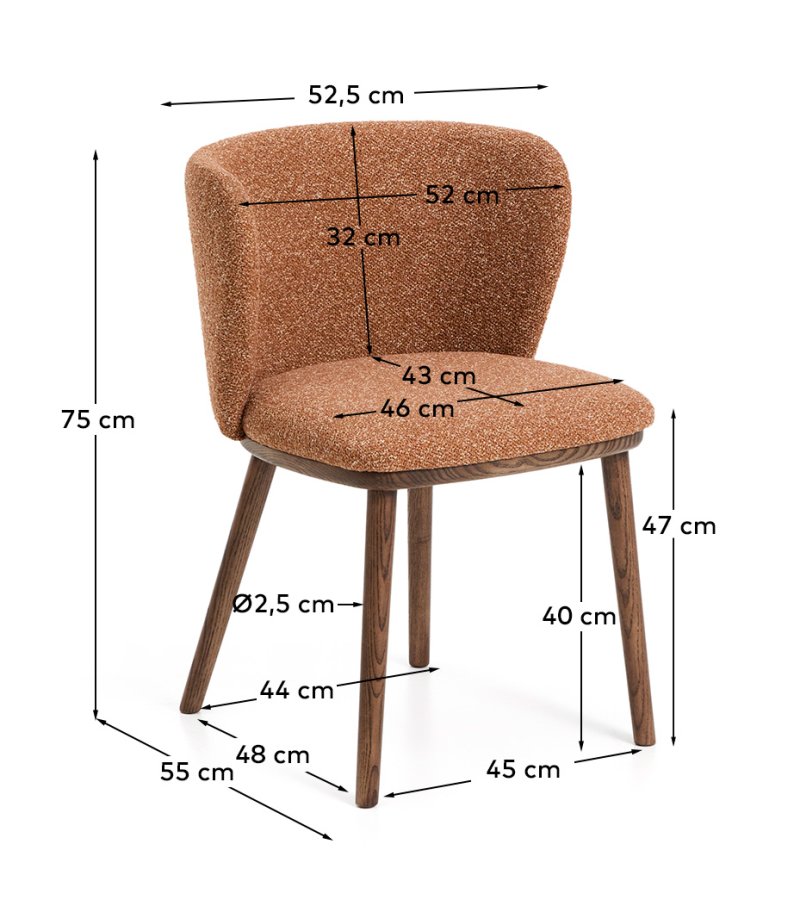KAVE HOME Ciselia spisebordsstol - terrakotta chenille stof og valn�ddefarvet asketr�