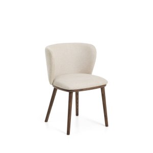KAVE HOME Ciselia spisebordsstol - beige chenille stof og valn�ddefarvet asketr�