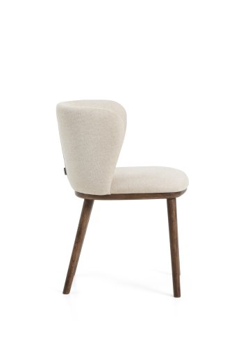 KAVE HOME Ciselia spisebordsstol - beige chenille stof og valn�ddefarvet asketr�