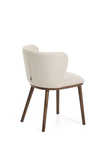KAVE HOME Ciselia spisebordsstol - beige chenille stof og valn�ddefarvet asketr�