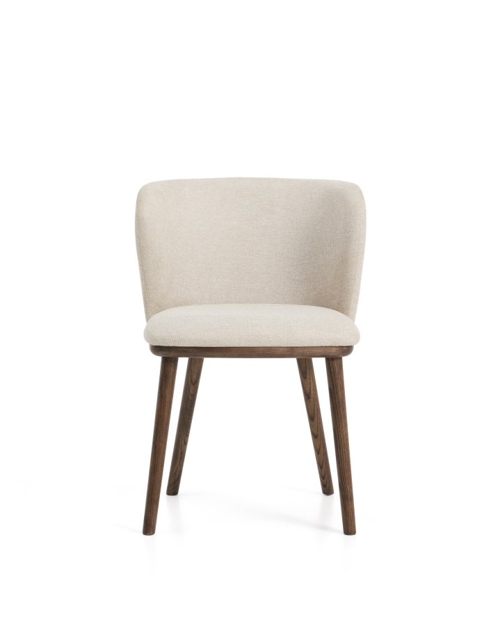 KAVE HOME Ciselia spisebordsstol - beige chenille stof og valn�ddefarvet asketr�