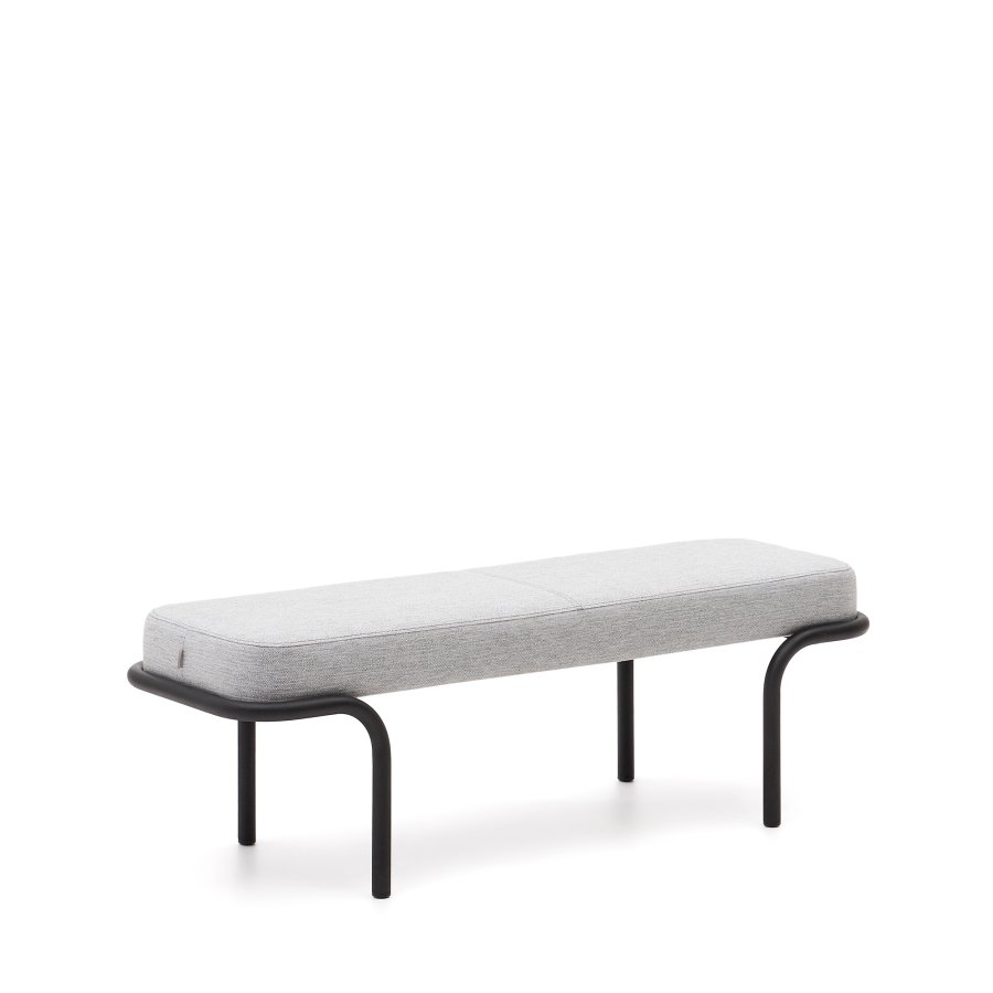 KAVE HOME Compo benk, rektangulr - grtt stoff og svart metall (130x44)