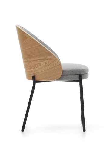 KAVE HOME Eamy spisestuestol - lysegrt stoff, finér i naturlig ask og sort stl