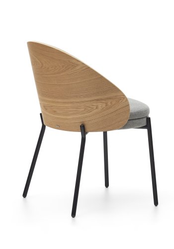 KAVE HOME Eamy spisestuestol - lysegrt stoff, finér i naturlig ask og sort stl