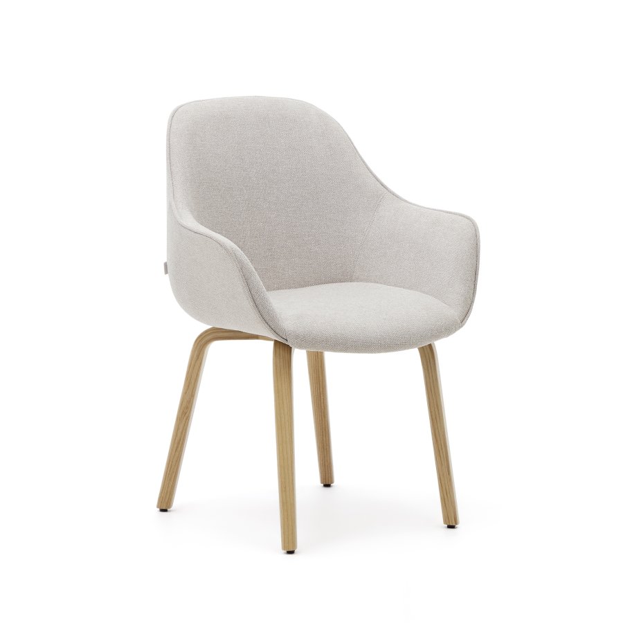 KAVE HOME Aleli spisebordstol, med armlener - beige chenille og naturlig asketre