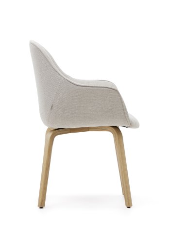 KAVE HOME Aleli spisebordstol, med armlener - beige chenille og naturlig asketre