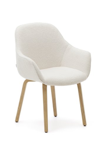 KAVE HOME Aleli spisebordsstol, m. armln - hvid bouclé og natur asketr