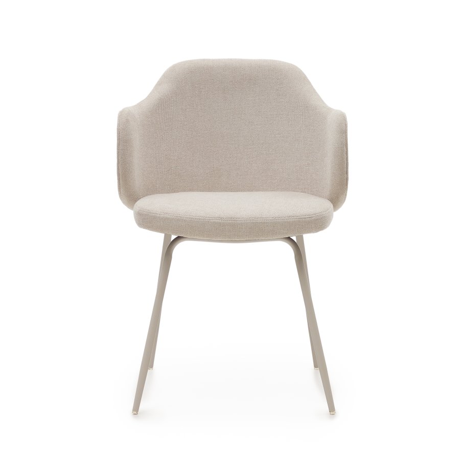 KAVE HOME Yunia spisebordstol, med armlener - beige stoff og sort stl