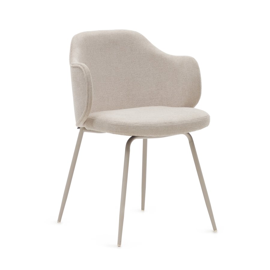 KAVE HOME Yunia spisebordstol, med armlener - beige stoff og sort stl