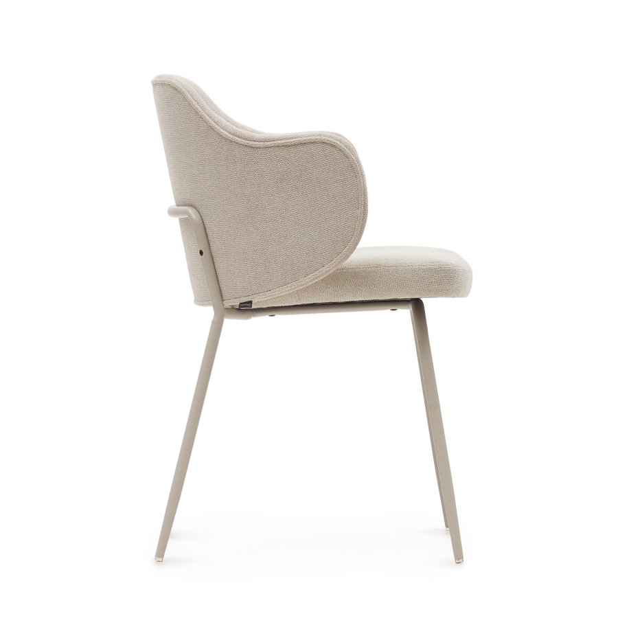 KAVE HOME Yunia spisebordstol, med armlener - beige stoff og sort stl