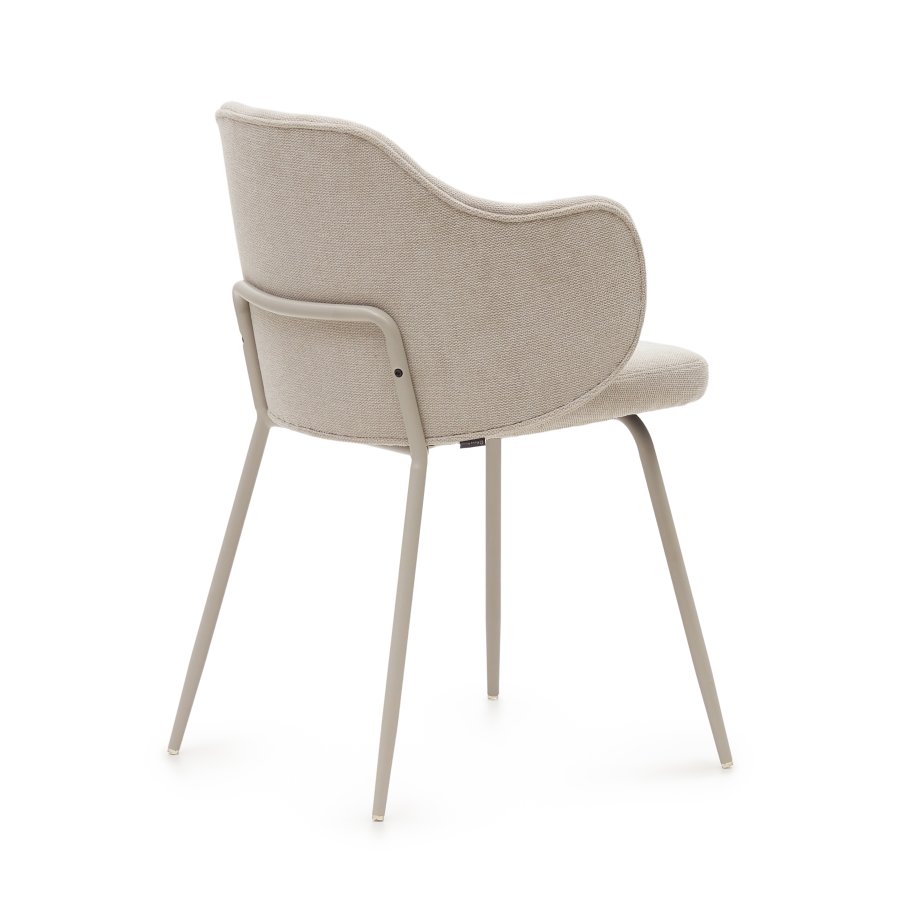 KAVE HOME Yunia spisebordstol, med armlener - beige stoff og sort stl