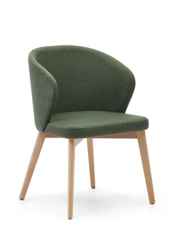 KAVE HOME Darice spisebordstol, med armlener - grnt chenillestoff og naturlig bketre