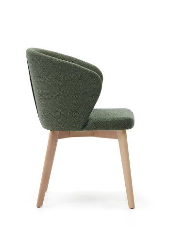 KAVE HOME Darice spisebordstol, med armlener - grnt chenillestoff og naturlig bketre