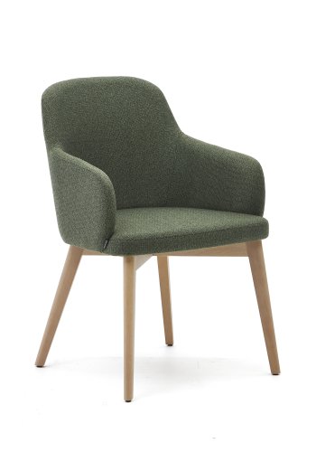 KAVE HOME Nelida spisebordstol, med armlener - grnn chenille og naturlig bketre