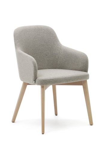 KAVE HOME Nelida spisebordsstol, med armlener - brun chenille og naturlig bketre