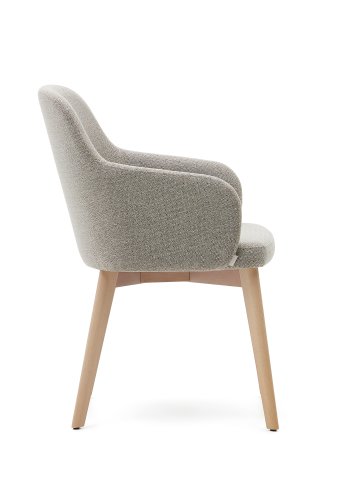 KAVE HOME Nelida spisebordsstol, med armlener - brun chenille og naturlig bketre