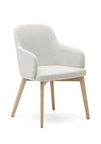KAVE HOME Nelida spisebordstol, med armlener - beige chenille og naturlig bketre