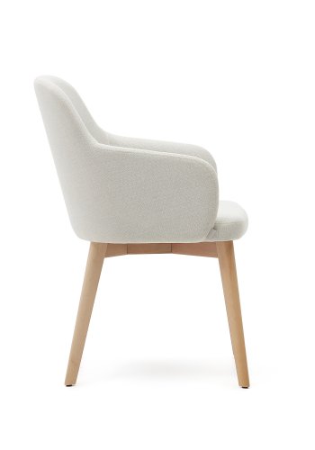 KAVE HOME Nelida spisebordstol, med armlener - beige chenille og naturlig bketre