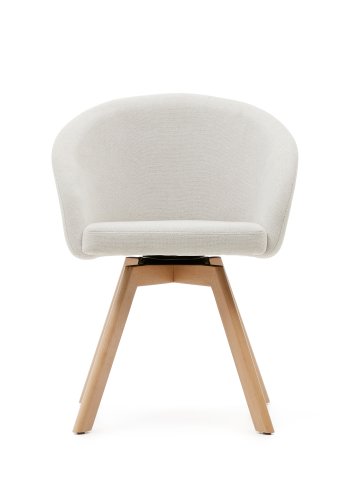 KAVE HOME Marvin svingstol, med armlener - beige chenillestoff og naturlig bketre