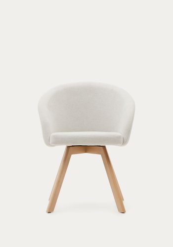 KAVE HOME Marvin svingstol, med armlener - beige chenillestoff og naturlig bketre