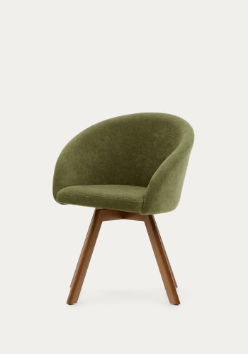 KAVE HOME Marvin svingstol, med armlener - grnt chenillestoff og bketre med valnttfinish