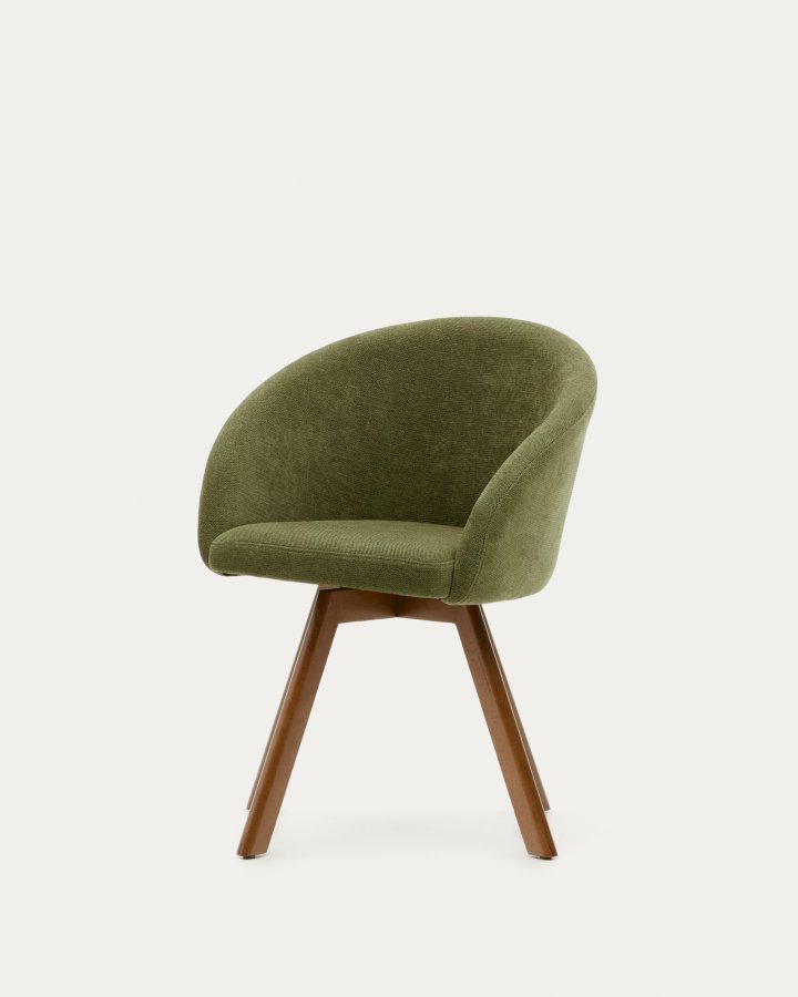 KAVE HOME Marvin svingstol, med armlener - grnt chenillestoff og bketre med valnttfinish