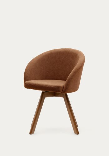 KAVE HOME Marvin svingstol, med armlener - brunt chenillestoff og bketre med valnttfinish