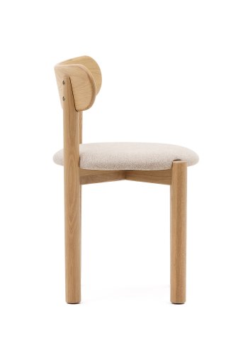 KAVE HOME Nebai-stol i beige chenille med heltre eikestruktur og naturlig finish FSC MIX C