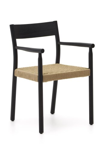 KAVE HOME Yalia spisebordstol, med armlener - tau og svart eik