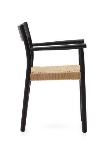 KAVE HOME Yalia spisebordstol, med armlener - tau og svart eik