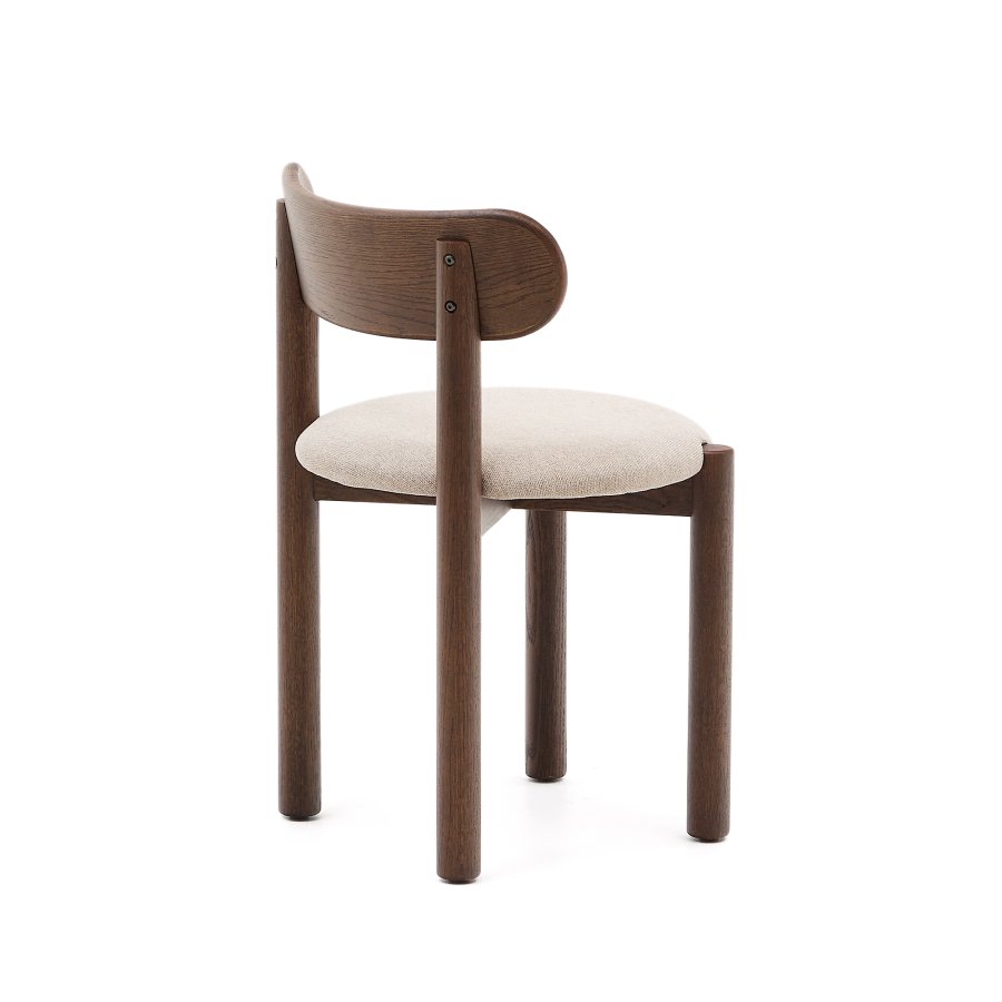 KAVE HOME Nebai-stol i brun chenille med heltre eikestruktur og valnttfinish FSC MIX Cr