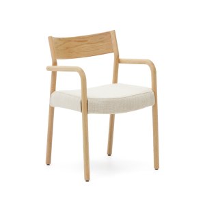 KAVE HOME Falconera spisebordsstol, m. armln og aftageligt betrk -  beige chenille og egetr