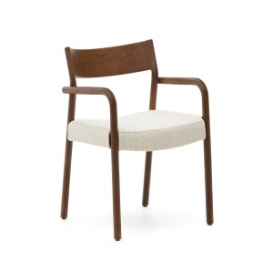 KAVE HOME Falconera spisebordsstol, m. armln, aftageligt betrk - beige chenille/valnddefinish eg