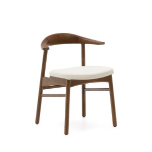 KAVE HOME Timons spisebordsstol, m. aftageligt betrk - beige chenille og valnddefinish egetr