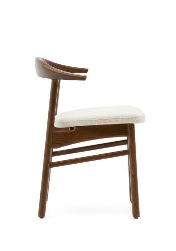 KAVE HOME Timons Esszimmerstuhl, mit abnehmbarem Bezug – beige Chenille und Eiche in Walnuss-Finish