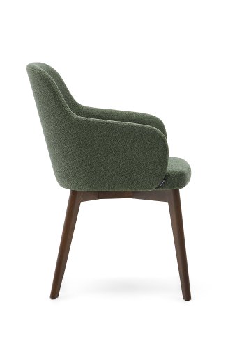 KAVE HOME Nelida spisebordstol, m. armlener - grnn chenille og valnttfinish bketre