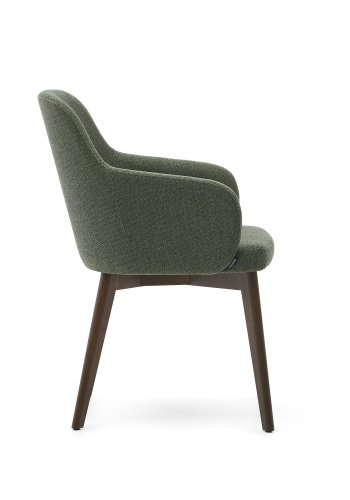 KAVE HOME Nelida spisebordstol, m. armlener - grnn chenille og valnttfinish bketre