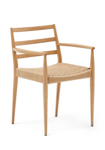 KAVE HOME Analy spisebordstol, med armlener - tau og naturlig eik