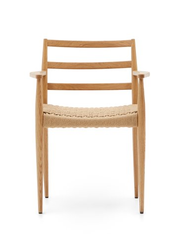 KAVE HOME Analy spisebordstol, med armlener - tau og naturlig eik
