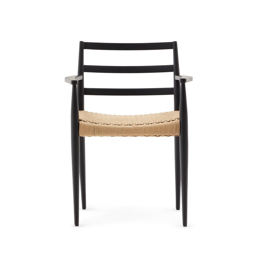 KAVE HOME Analy spisebordstol, med armlener - naturlig tau og svart eik