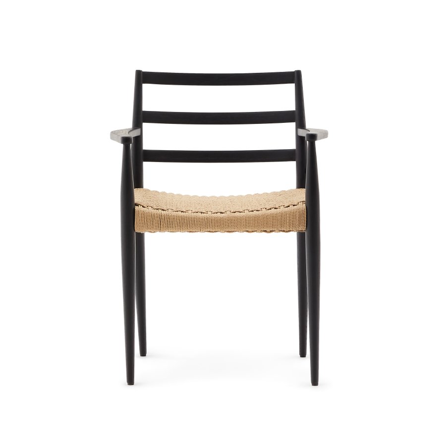 KAVE HOME Analy spisebordstol, med armlener - naturlig tau og svart eik