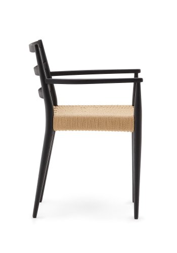 KAVE HOME Analy spisebordstol, med armlener - naturlig tau og svart eik