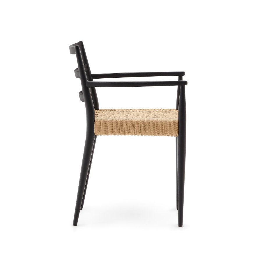 KAVE HOME Analy spisebordstol, med armlener - naturlig tau og svart eik