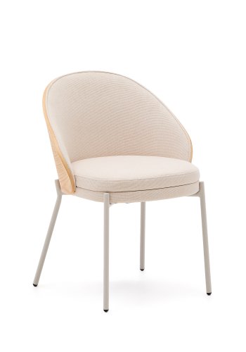 KAVE HOME Eamy-stol i beige chenille, i askefiner i naturlig finish og beige metall