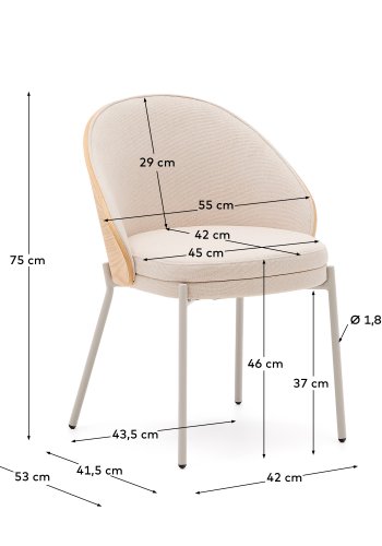 KAVE HOME Eamy-stol i beige chenille, i askefiner i naturlig finish og beige metall