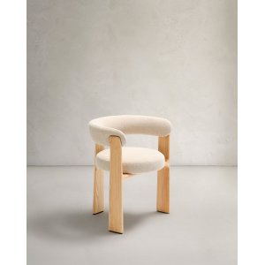 KAVE HOME Granite 3-benet spisebordsstol, m. armln - beige chenille og natur asketr