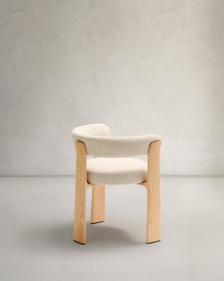 KAVE HOME Granitt 3-bent spisebordsstol, m. armlener - beige chenille og naturlig ask