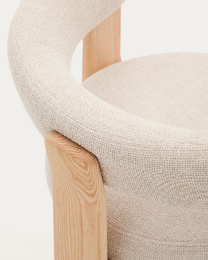 KAVE HOME Granitt 3-bent spisebordsstol, m. armlener - beige chenille og naturlig ask