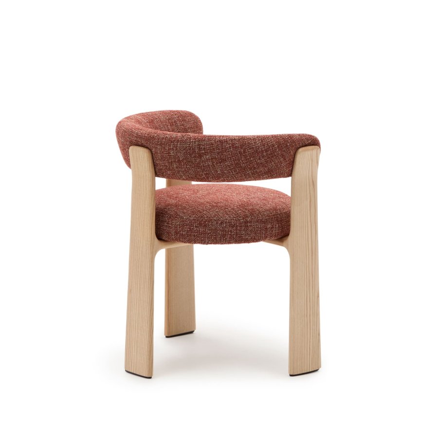 KAVE HOME Granitt 3-bent spisebordsstol, m. armlener - terracotta chenille og naturlig ask